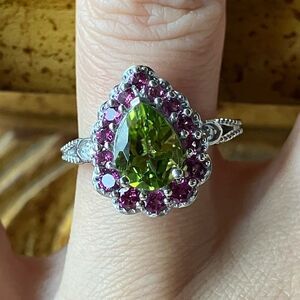 Natural Peridot Garnet Sterling Silver Ring Size 7